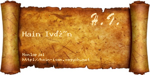 Hain Iván névjegykártya